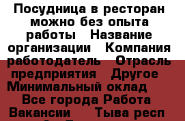 Посудница в ресторан-можно без опыта работы › Название организации ­ Компания-работодатель › Отрасль предприятия ­ Другое › Минимальный оклад ­ 1 - Все города Работа » Вакансии   . Тыва респ.,Ак-Довурак г.